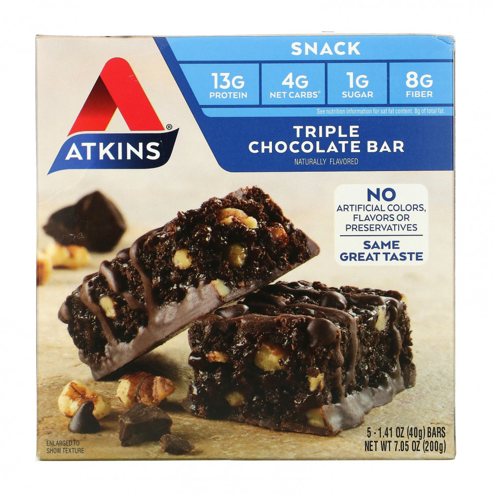 ���� ������ (Iherb) Atkins, Snack, Triple Chocolate, ���������� ���������, 5 ���������� �� 40 � (1,41 �����), ������ �� 1940 ���