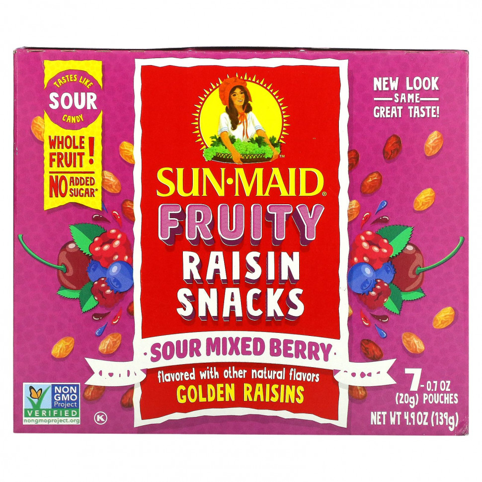 ���� ������ (Iherb) Sun-Maid, Fruity Raisin Snacks, �����-������� �������, 7 ��������� �� 20 � (0,7 �����), ������ �� 1100 ���