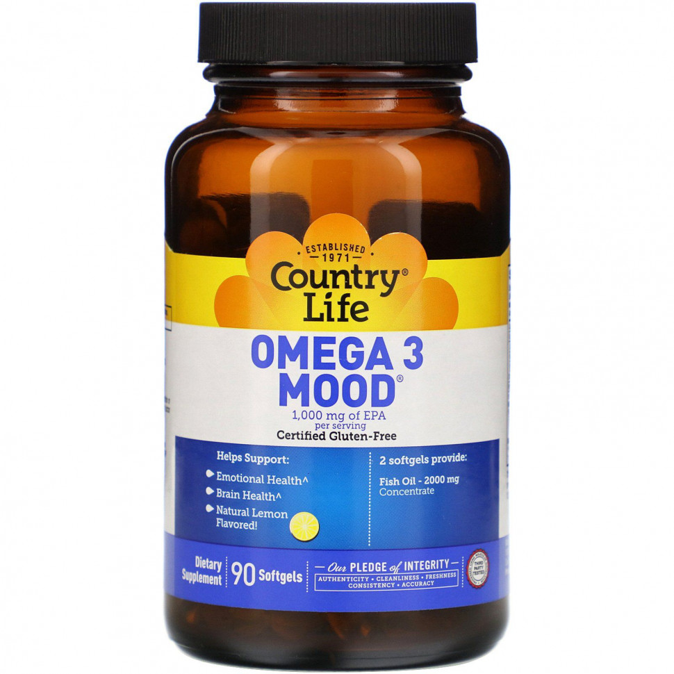 ���� ������ (Iherb) Country Life, Omega 3 Mood, ����������� ������������ �� ������ ������, 90 ������ ����������� ������, ������ �� 4680 ���