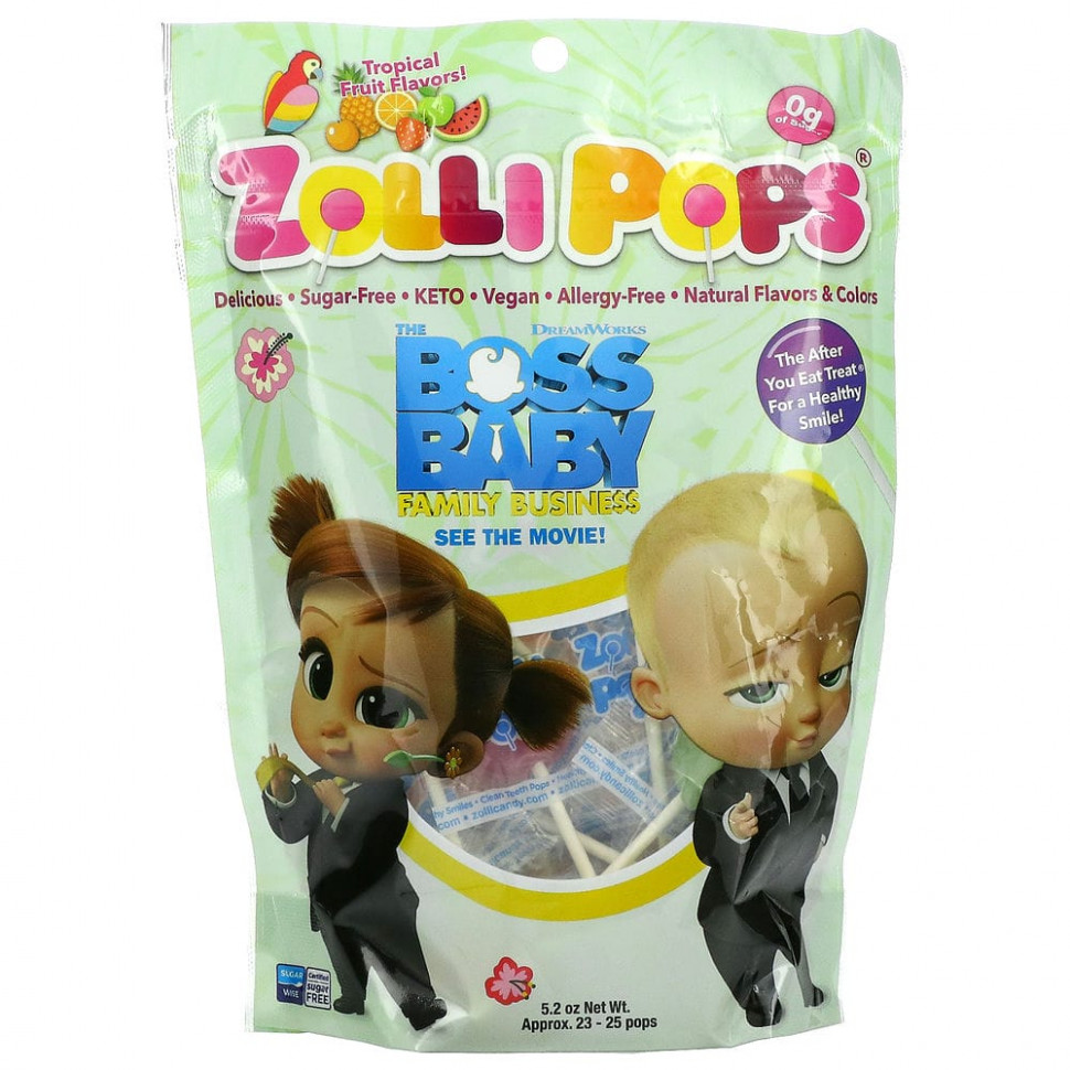 ���� ������ (Iherb) Zollipops, The Clean Teeth Pops, Tropical Fruits, 23-25 Pops, 5.2 oz, ������ �� 1630 ���