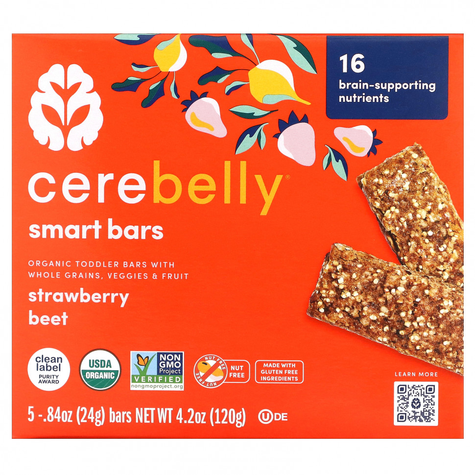 ���� ������ (Iherb) Cerebelly, Smart Bars, Organic Toddler Bars, Strawberry Beet, 5 Bars, 0.84 oz (24 g) Each, ������ �� 1390 ���