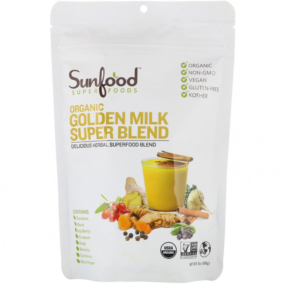 ���� ������ (Iherb) Sunfood, ������������ ���������� ����� Golden Milk Super Blend, 6 ����� (168 �), ������ �� 2900 ���