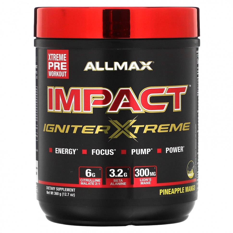 ���� ������ (Iherb) ALLMAX, Impact, Igniter Xtreme, Pineapple Mango, 12.7 oz (360 g), ������ �� 6380 ���