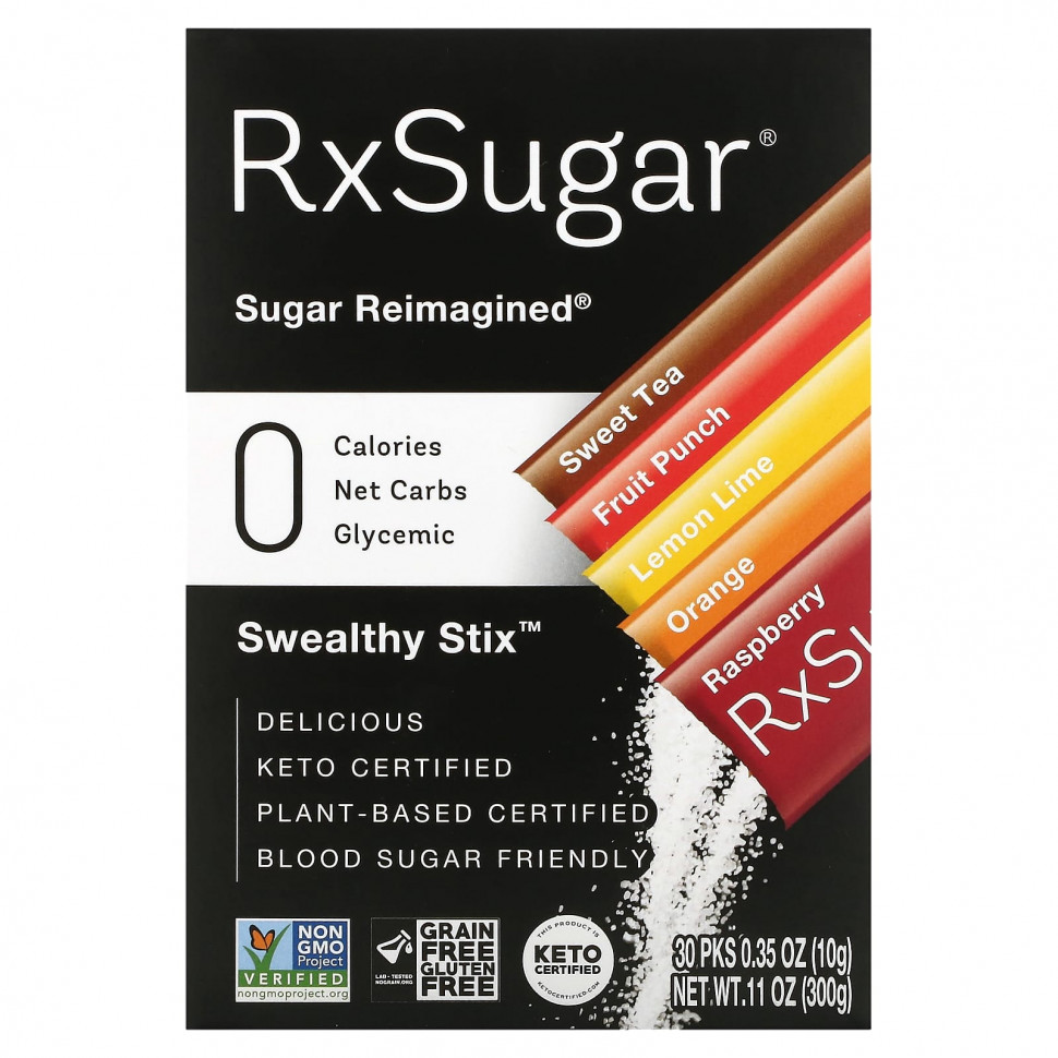 ���� ������ (Iherb) RxSugar, Swealthy Stix, Sweet Tea, ��������� ����, ����� � ����, ��������, ������, 30 ��������� �� 10 � (0,35 �����), ������ �� 2350 ���