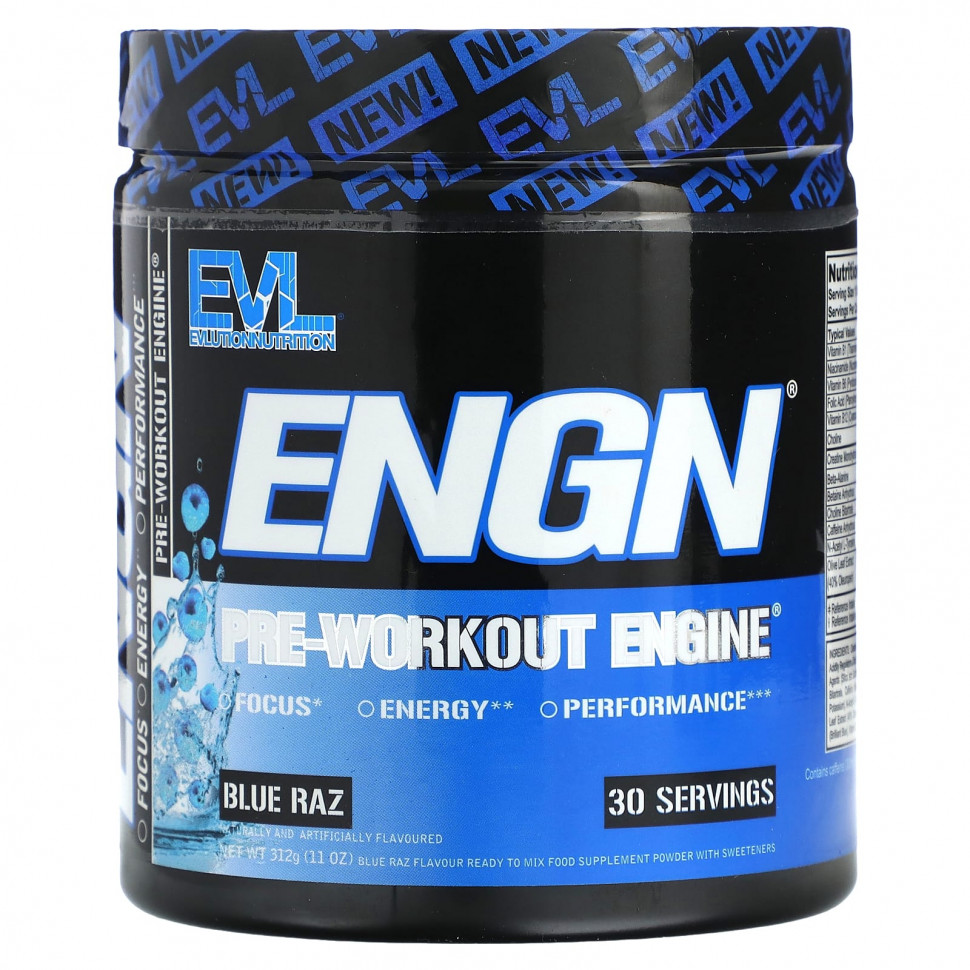 ���� ������ (Iherb) EVLution Nutrition, ENGN, Pre-Workout Engine, Blue Raz, 312 � (11 �����), ������ �� 4620 ���