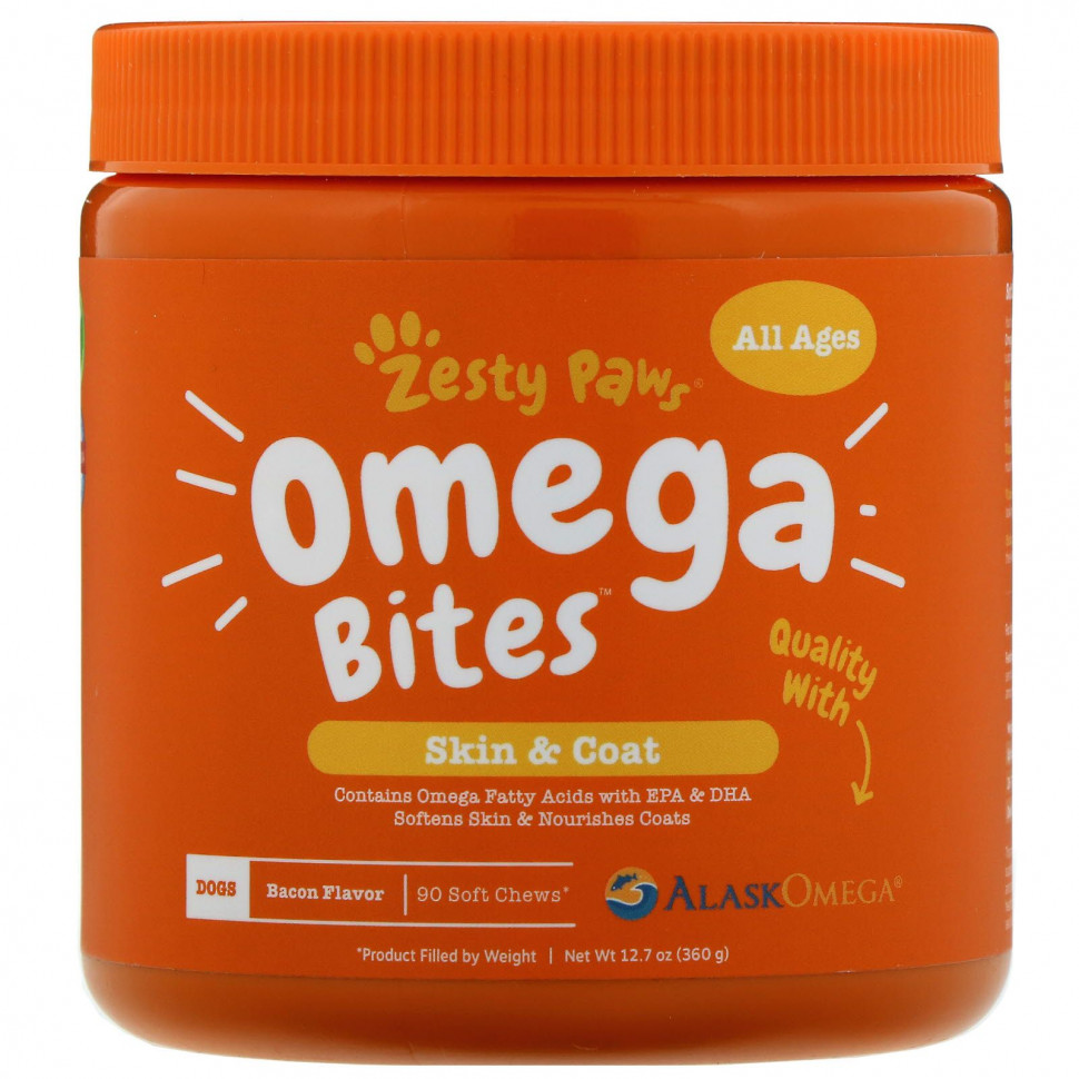 ���� ������ (Iherb) Zesty Paws, Omega Bites, ������� ��� �����, ��� �������� ���� � ������ ��������, � �������������� �������, 90 ������ ����������� ��������, ������ �� 6150 ���