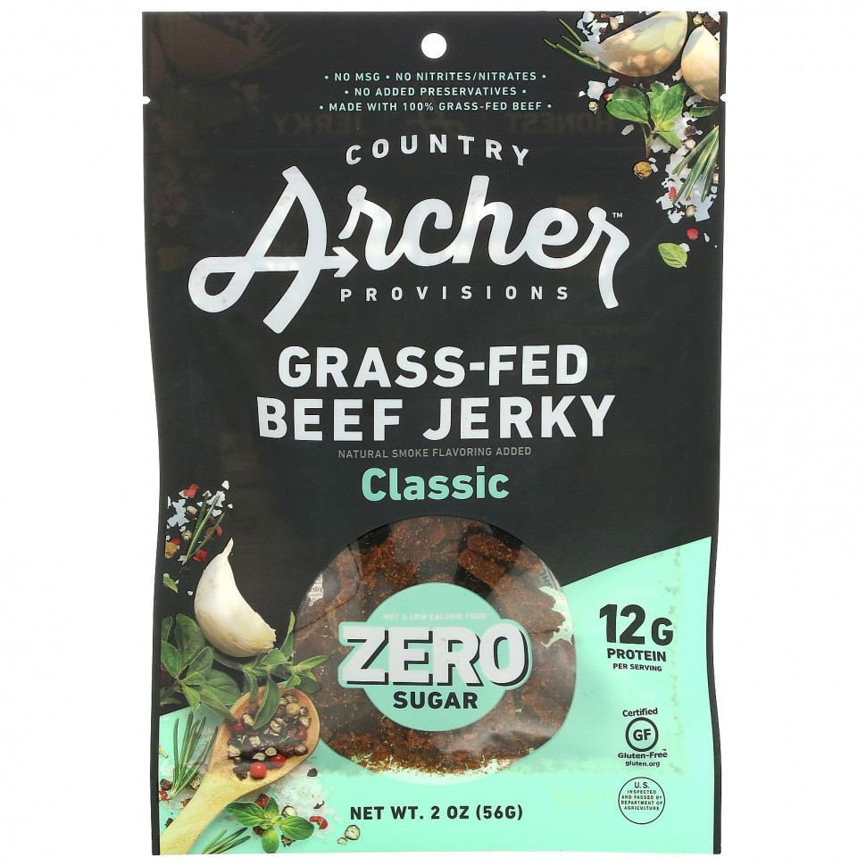 ���� ������ (Iherb) Country Archer Jerky, Grass-Fed Beef Jerky, Classic, 2 oz (56 g), ������ �� 1730 ���