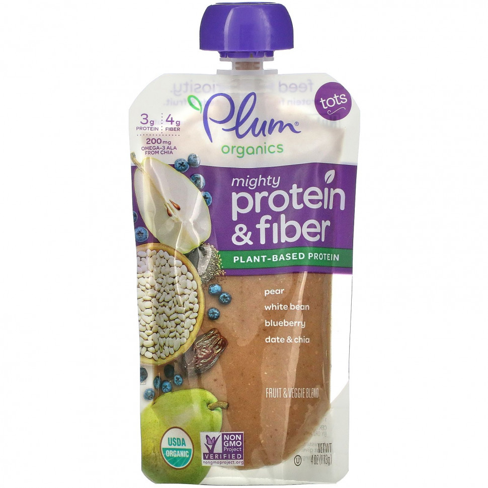 ���� ������ (Iherb) Plum Organics, Mighty Protein & Fiber, Tots, �����, ����� ������, ��������, ����� � ���, 113 � (4 �����), ������ �� 550 ���