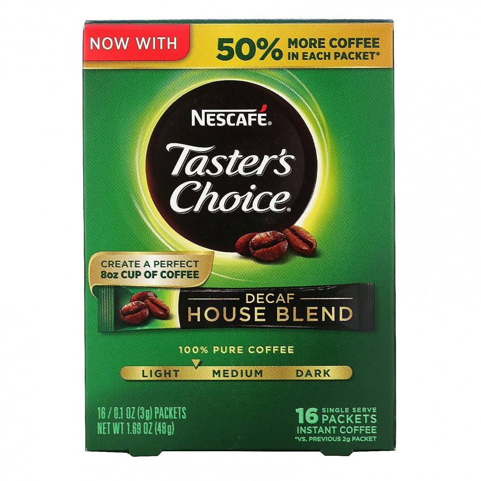 ���� ������ (Iherb) Nescaf?, Taster's Choice, ����������� ����, �������� �����, ������ / ������� �������, ��� �������, 16 ��������� �� 3 � (0,1 �����), ������ �� 1100 ���
