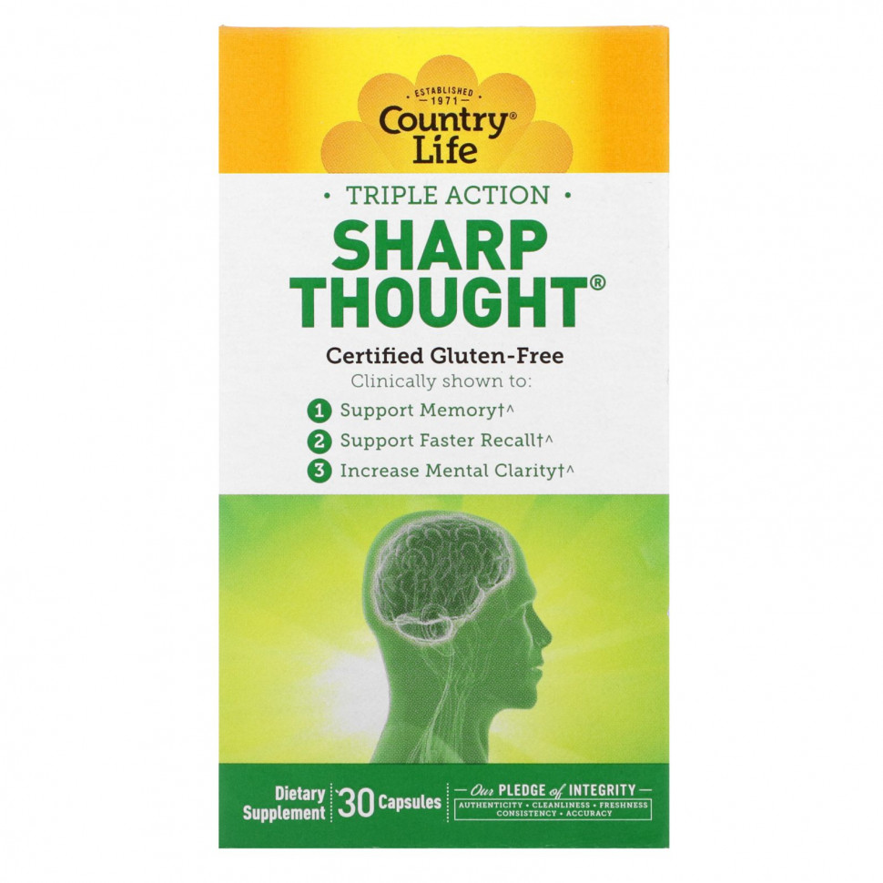 ���� ������ (Iherb) Country Life, Triple Action Sharp Thought, ������� ��������, 30 ������, ������ �� 4750 ���