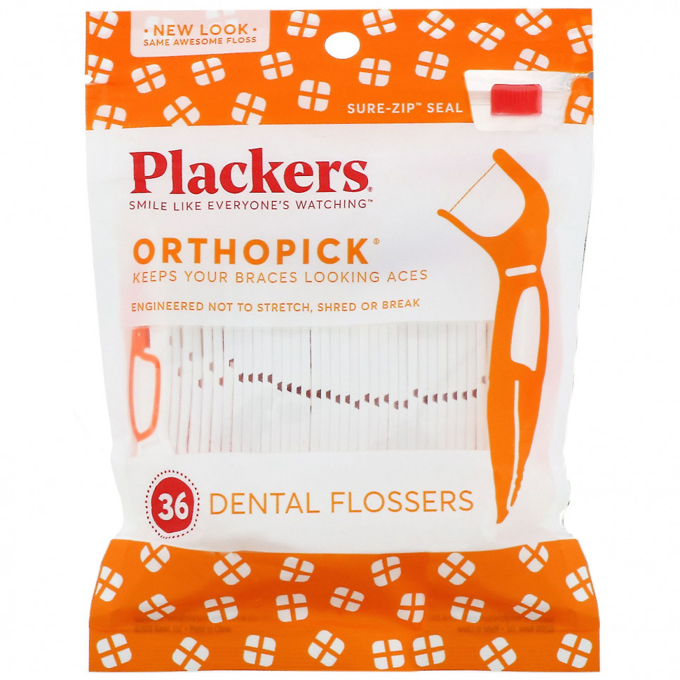 ���� ������ (Iherb) Plackers, Orthopick, ���������� � �����, 36 ��., ������ �� 860 ���