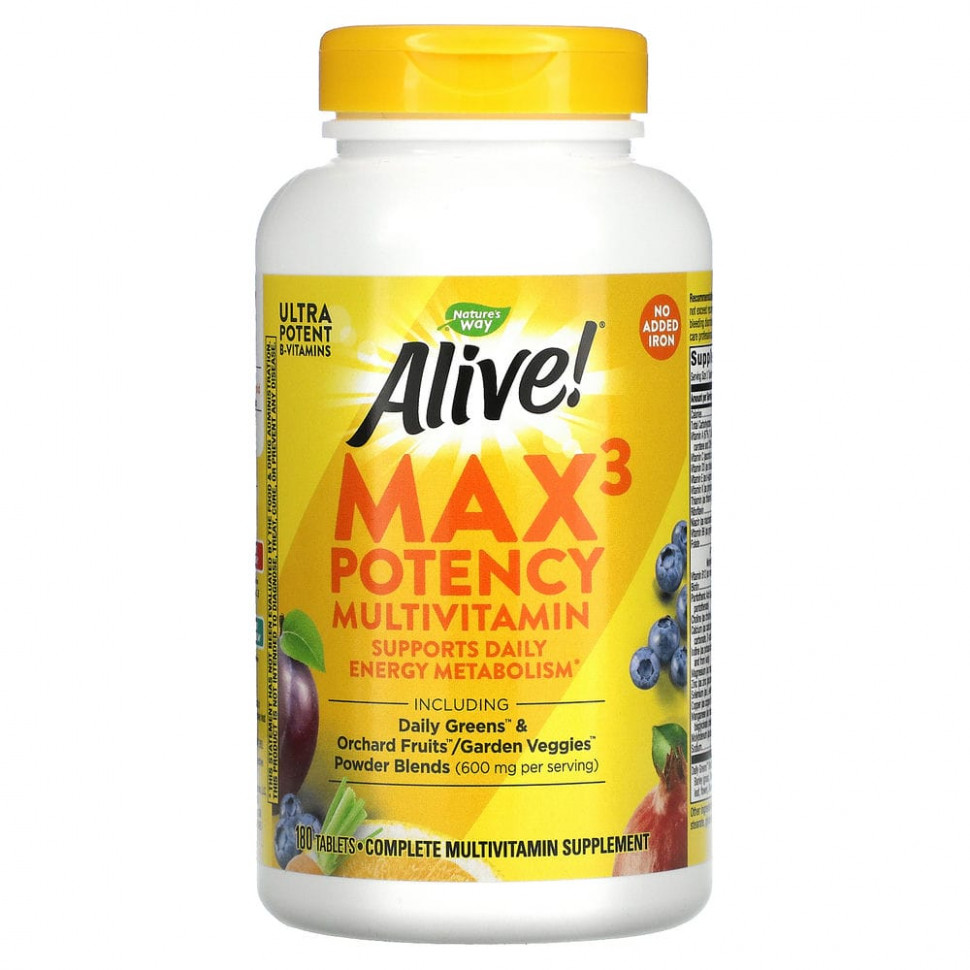 ���� ������ (Iherb) Nature's Way, Alive! Max3 Potency, �������������� ���������� �������������, ��� ���������� ������, 180 ��������, ������ �� 8060 ���