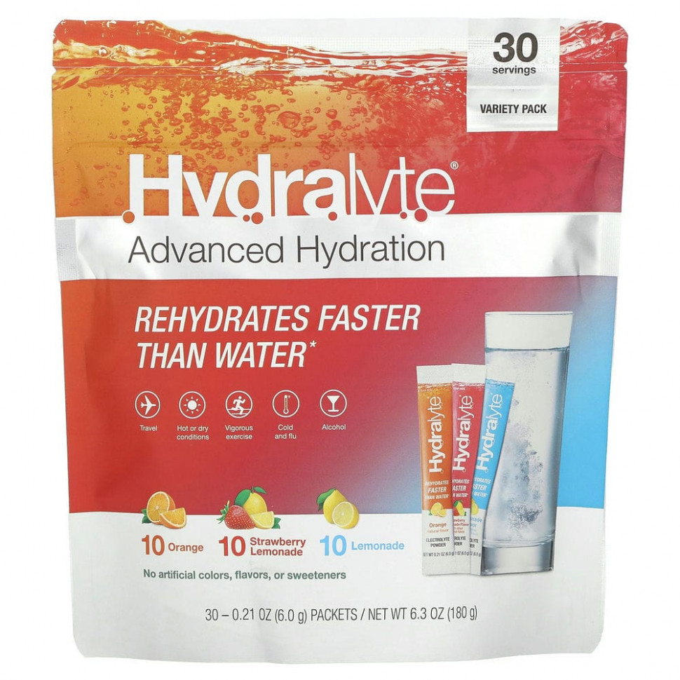 ���� ������ (Iherb) Hydralyte, Advanced Hydration, Variety Pack, ��������, ���������� �������, �������, 30 ��������� �� 6 � (0,21 �����), ������ �� 5700 ���