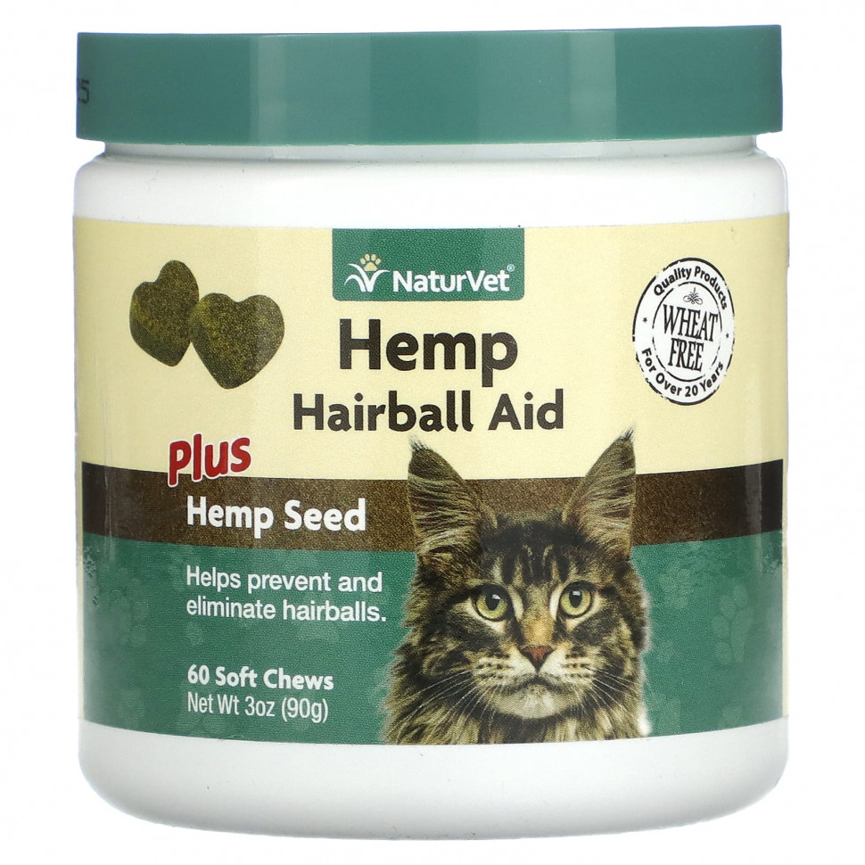 ���� ������ (Iherb) NaturVet, Hemp Hairball Aid Plus Hemp Seed, ��� �����, 60 ����������� ��������, 90 � (3 �����), ������ �� 1300 ���