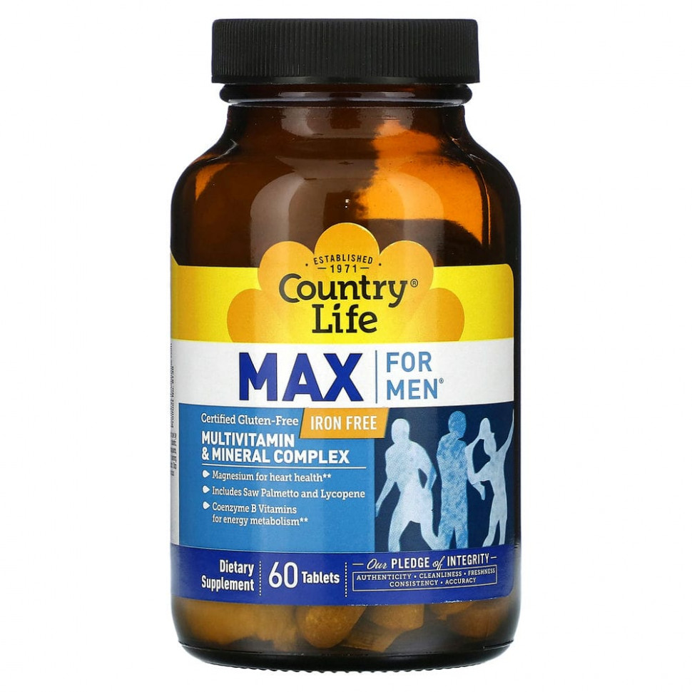 ���� ������ (Iherb) Country Life, Max for Men, ���������������� � ����������� ��������, ��� ������, 60 ��������, ������ �� 3900 ���
