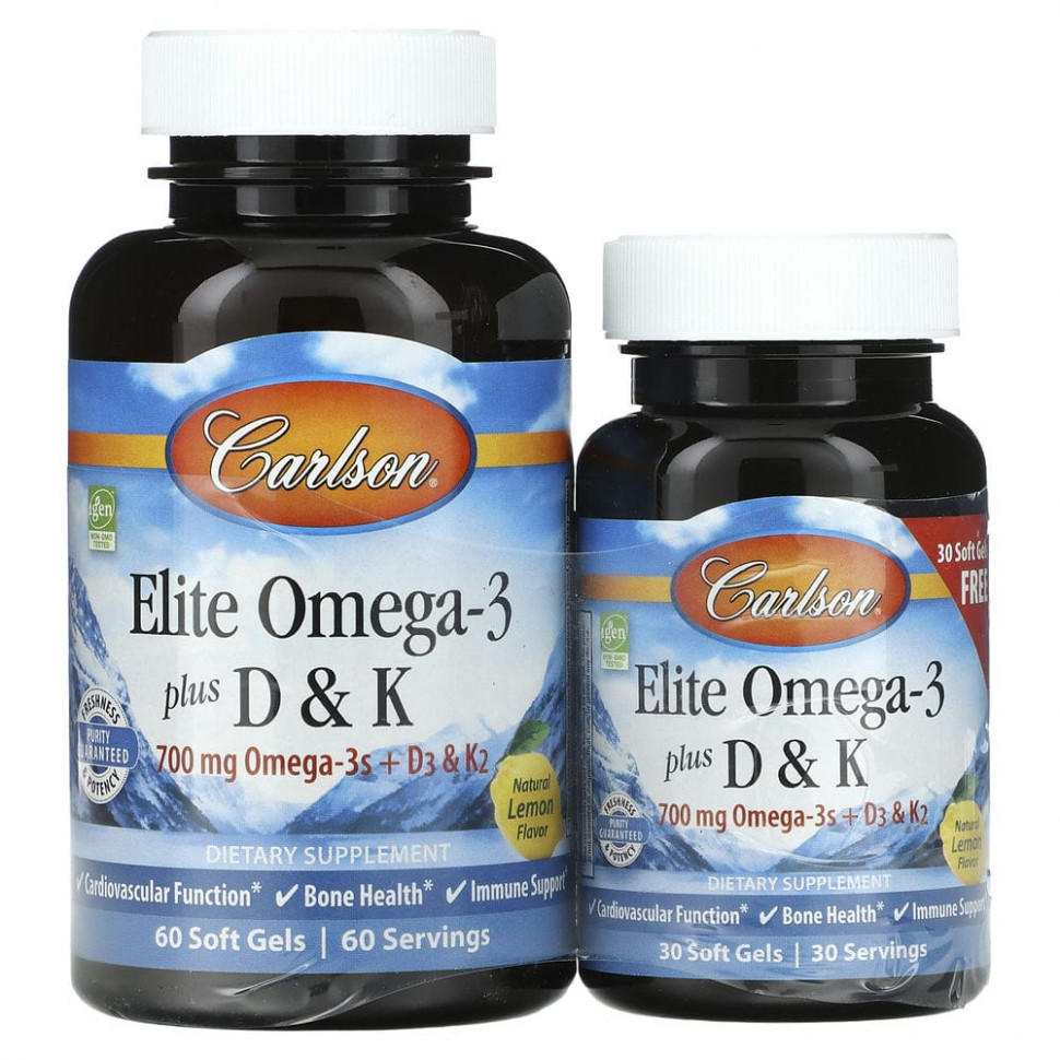 ���� ������ (Iherb) Carlson Labs, Elite Omega-3 � ���������� D � K, ����������� �������� ����, 60 (+ 30 ��������) ������ ������, ������ �� 5760 ���