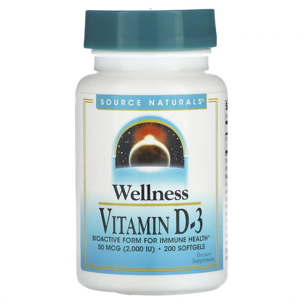 ���� ������ (Iherb) Source Naturals, Wellness, ������� D3, 50 ��� (2000 ��), 200 ������ ��������, ������ �� 2280 ���