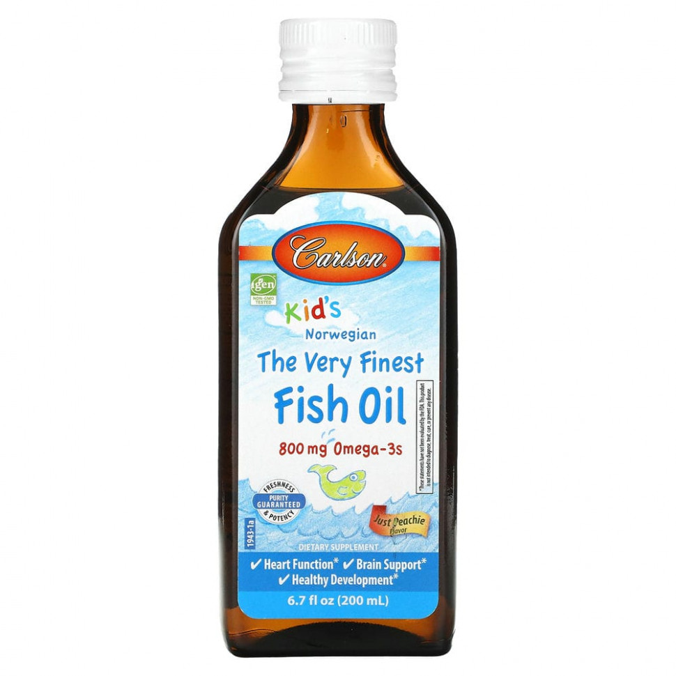 ���� ������ (Iherb) Carlson, Kids Norwegian, The Very Finest Fish Oil, Just Peachie, 800 mg, 6.7 fl oz (200 ml), ������ �� 4270 ���