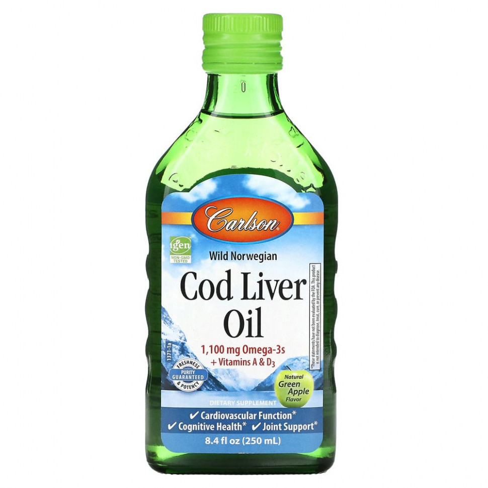 ���� ������ (Iherb) Carlson, Cod Liver Oil, Natural Green Apple , 1,100 mg, 8.4 fl oz (250 ml), ������ �� 4790 ���