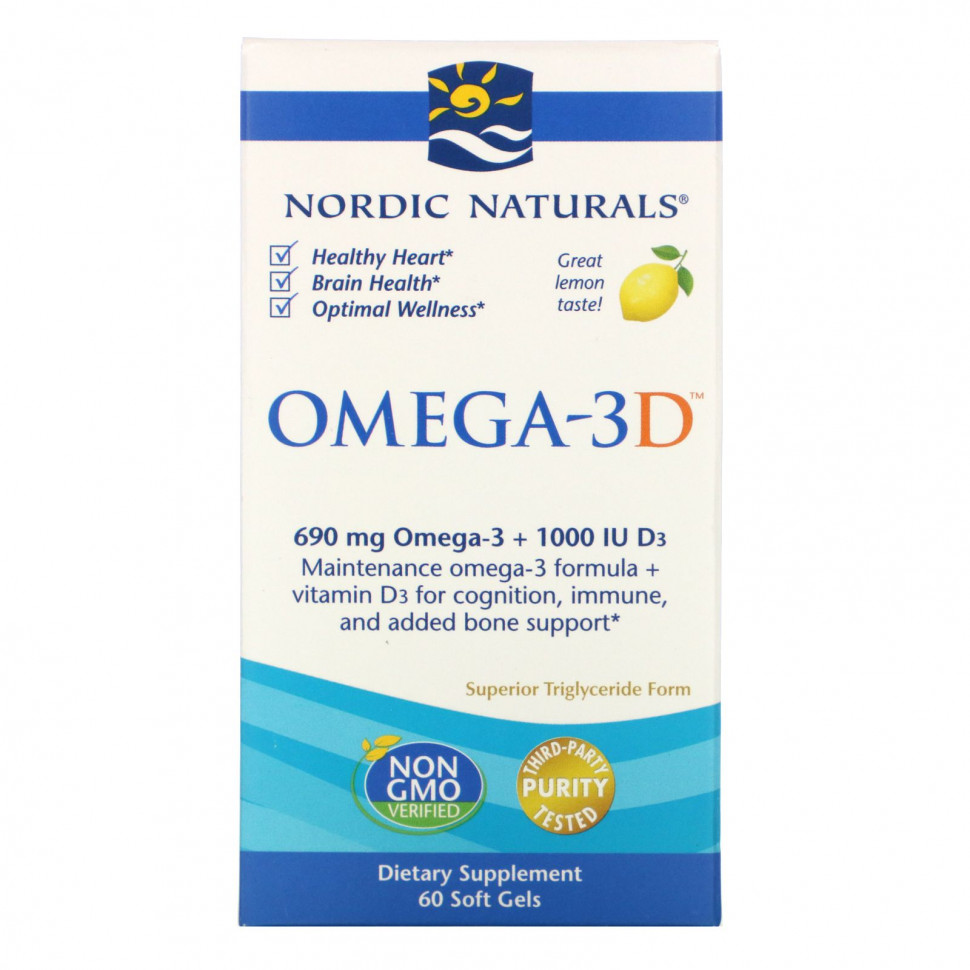 ���� ������ (Iherb) Nordic Naturals, �����-3D, ��������, 1000 ��, 60 ������ ������, ������ �� 3300 ���