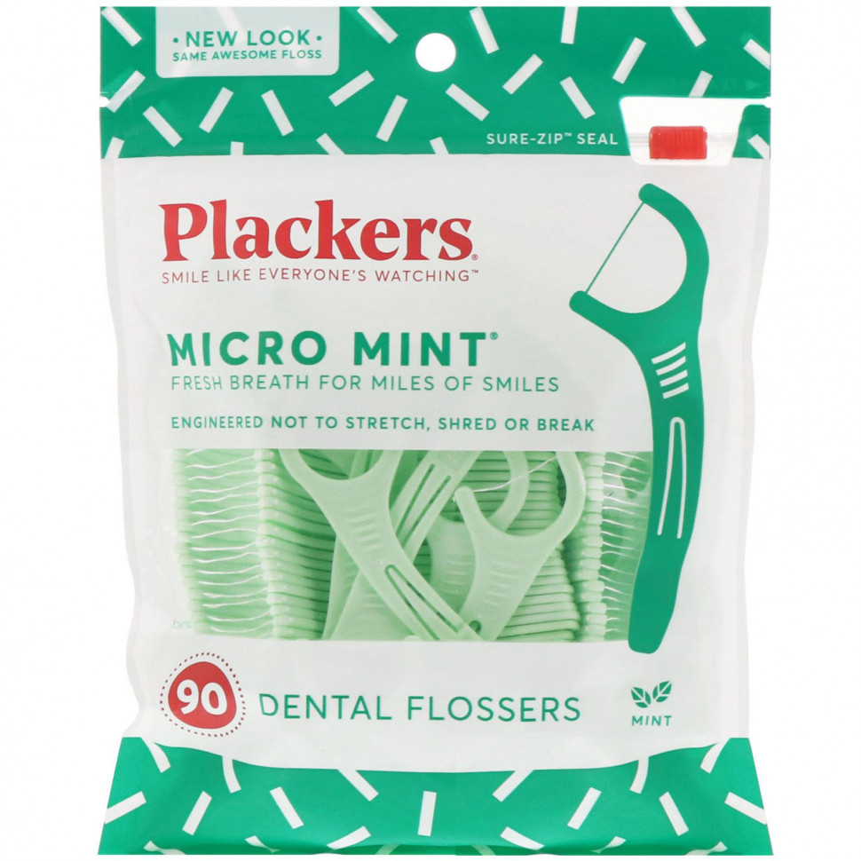 ���� ������ (Iherb) Plackers, Micro Mint, ���������� � �����, ����, 90 ��., ������ �� 830 ���
