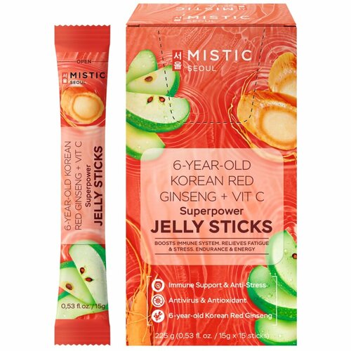 ���� MISTIC 6-YEAR OLD KOREAN RED GINSENG+VIT C SUPERPOWER JELLY STICKS, 15pcs*15g/box ���������� �������� ������� � 6-������ ��������� ������� ���������, ������ �� 1350 ���